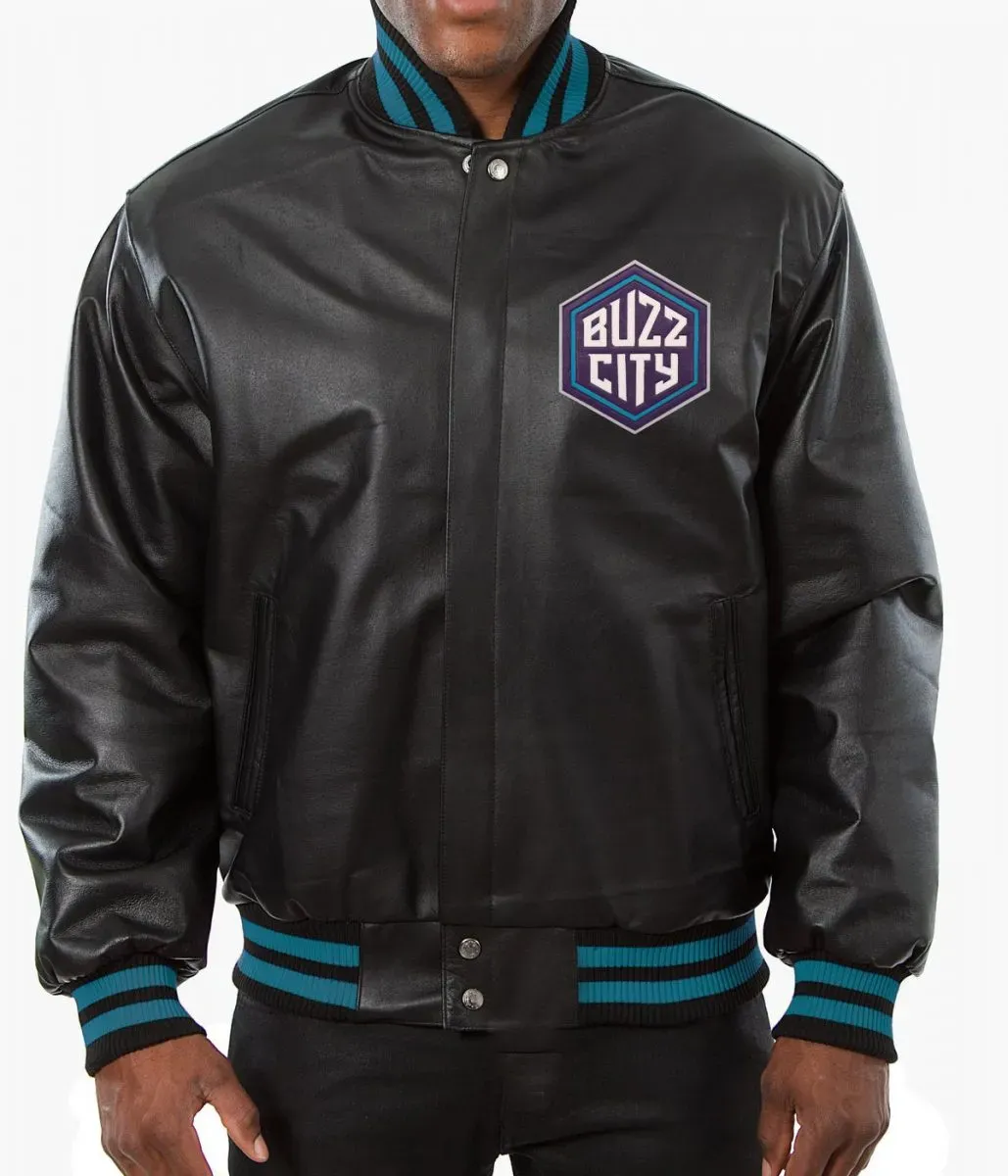 Varsity Charlotte Hornets Black Leather Jacket Varsity Charlotte Hornets Black Leather Jacket
