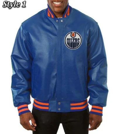 Varsity Edmonton Oilers Royal Blue Leather Jacket