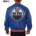 Varsity Edmonton Oilers Royal Blue Leather Jacket