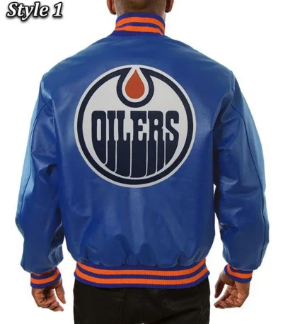 Varsity Edmonton Oilers Royal Blue Leather Jacket