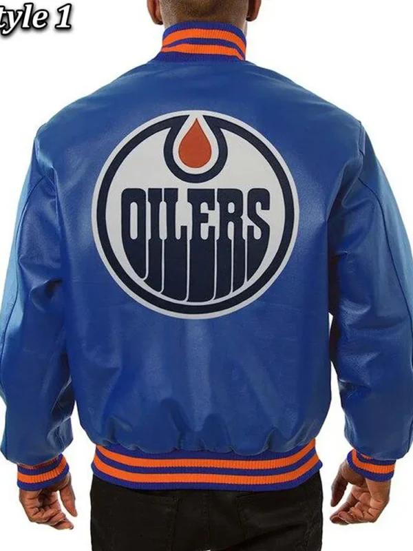Varsity Edmonton Oilers Royal Blue Leather Jacket