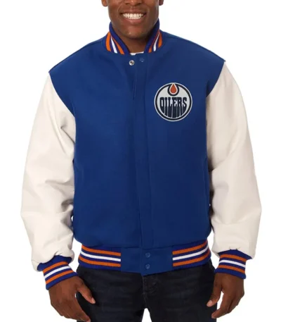 Varsity Edmonton Oilers Royal Blue and White Two-Tone Jacket