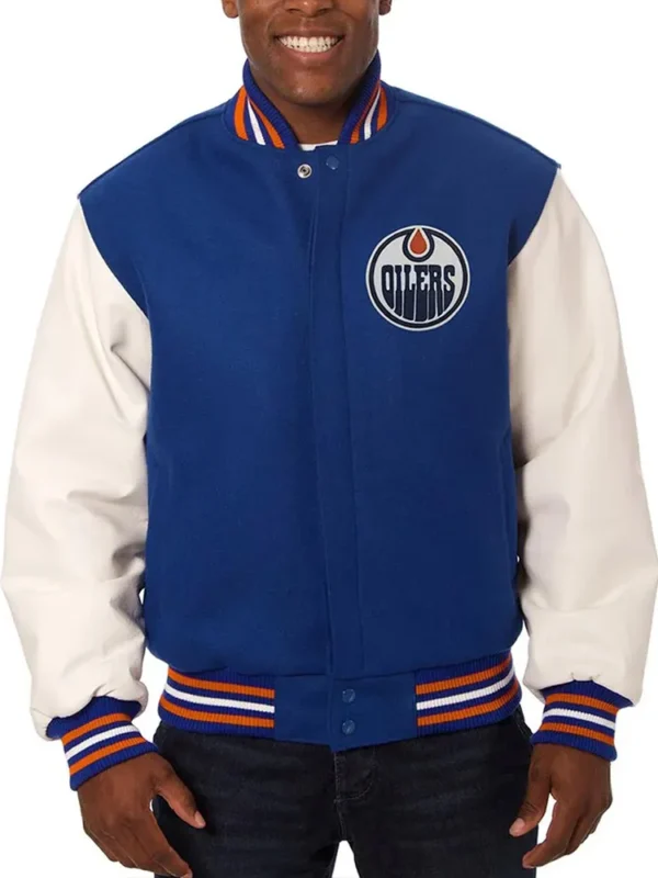 Varsity Edmonton Oilers Royal Blue and White Two-Tone Jacket