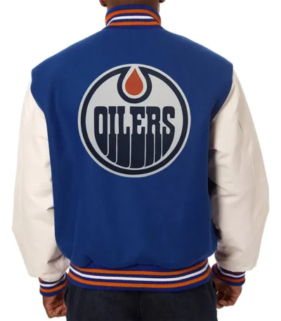 Varsity Edmonton Oilers Royal Blue and White Two-Tone Jacket