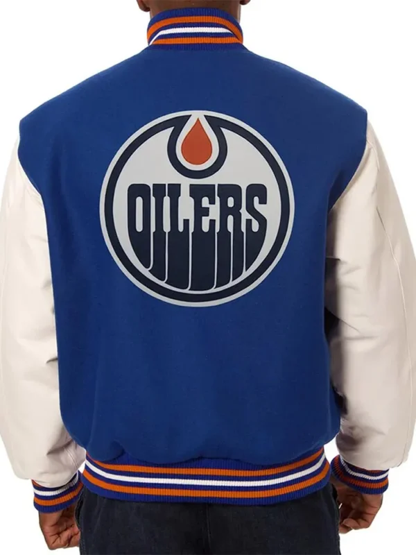 Varsity Edmonton Oilers Royal Blue and White Two-Tone Jacket