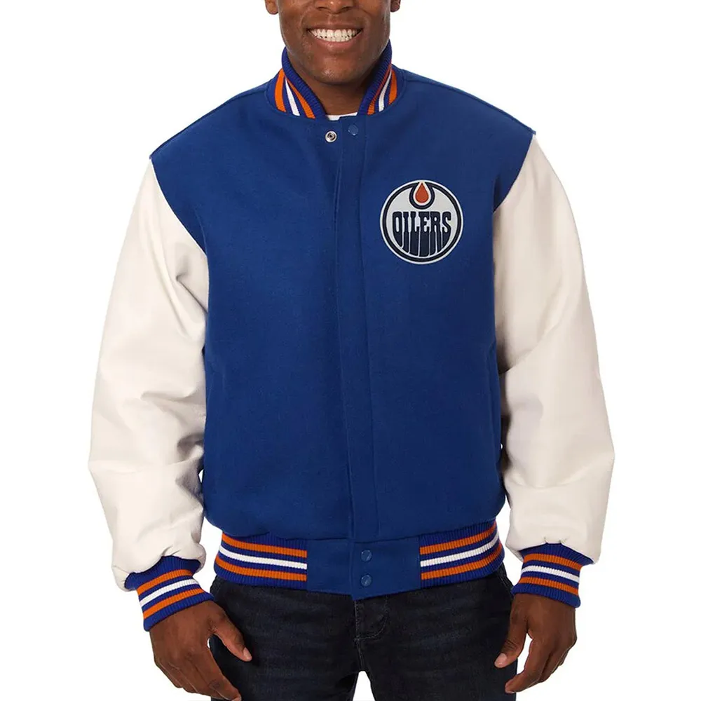 Varsity Edmonton Oilers Royal Blue and White Two-Tone Jacket Varsity Edmonton Oilers Royal Blue and White Two-Tone Jacket