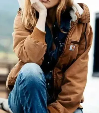 Yellowstone Kelly Reilly Brown Fur Collar Hooded Jacket