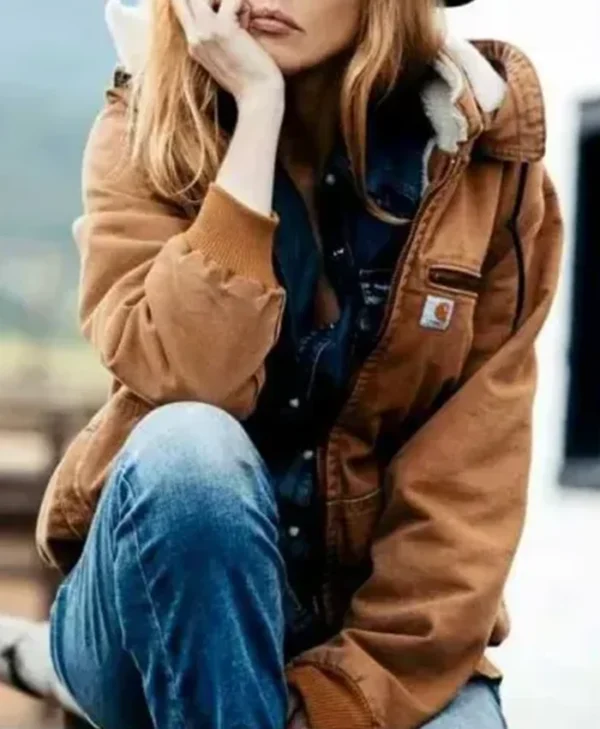 Yellowstone Kelly Reilly Brown Fur Collar Hooded Jacket
