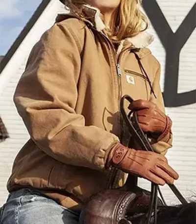 Yellowstone Kelly Reilly Brown Fur Collar Hooded Jacket