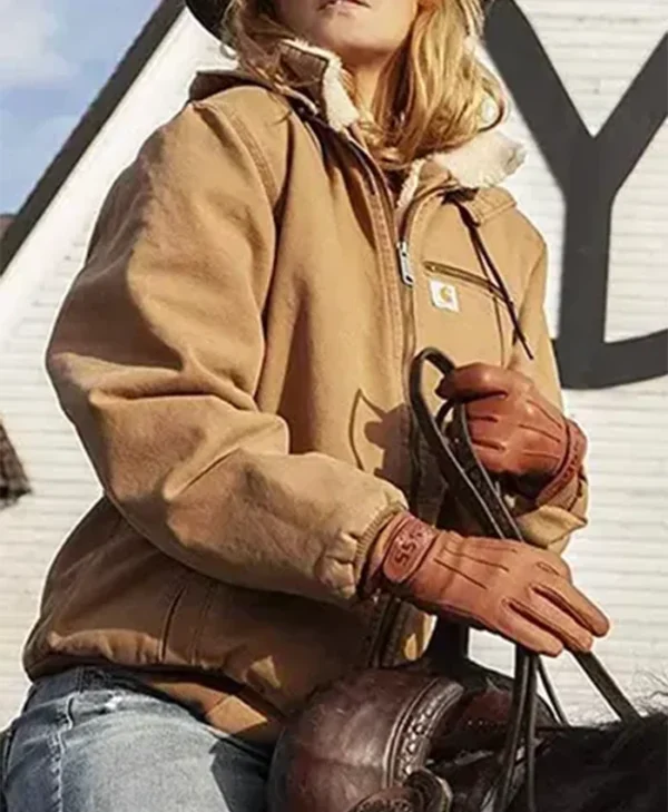 Yellowstone Kelly Reilly Brown Fur Collar Hooded Jacket