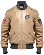 ken Sander Beige Bomber Stegaro Leather Jacket