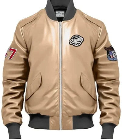 ken Sander Beige Bomber Stegaro Leather Jacket