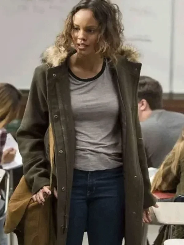 13 Reason Why Jessica Davis Grey Hooded Fur Coat