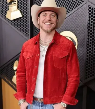 Grammy 2026 Brandon Lake Red Suede Jacket
