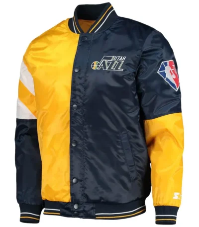 75th Anniversary Leader Utah Jazz Satin Color Block Blue and Yellow Jacket