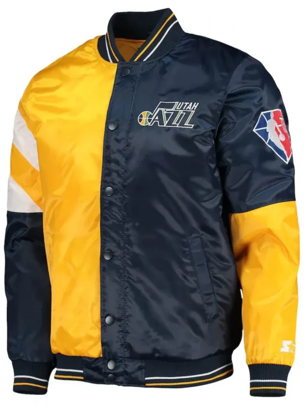 75th Anniversary Leader Utah Jazz Satin Color Block Blue and Yellow Jacket