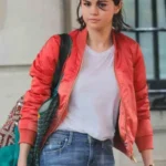 A Rainy Day In New York Selena Gomez Orange Satin Jacket