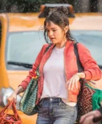 A Rainy Day In New York Selena Gomez Orange Satin Jacket