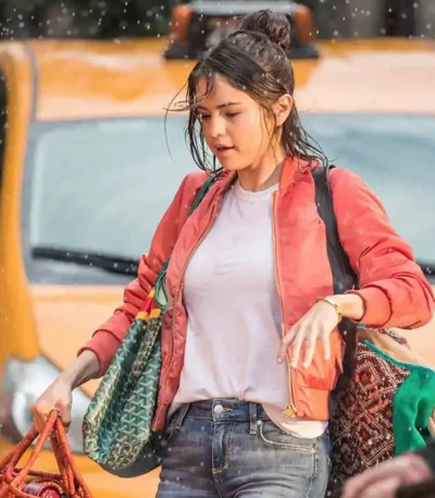 A Rainy Day In New York Selena Gomez Orange Satin Jacket