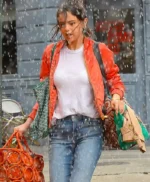 A Rainy Day In New York Selena Gomez Orange Satin Jacket