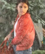A Rainy Day In New York Selena Gomez Orange Satin Jacket