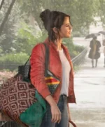 A Rainy Day In New York Selena Gomez Orange Satin Jacket