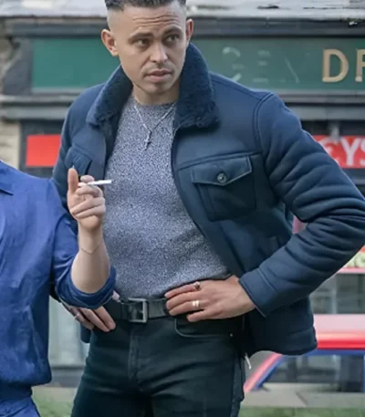 Aaron Heffernan Brassic S04 Blue Leather Jacket