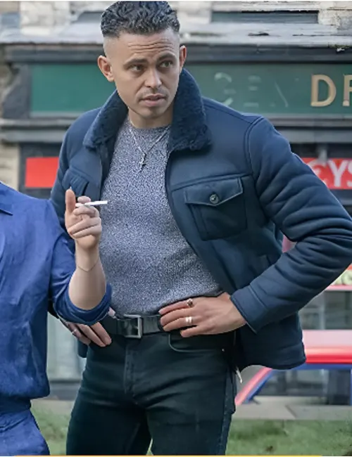 Aaron Heffernan Brassic S04 Blue Leather Jacket Aaron Heffernan Brassic S04 Blue Leather Jacket