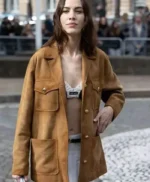 Alexa Chung Paris Fashion Week 2023 Brown Suede Jacket