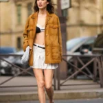 Alexa Chung Paris Fashion Week 2023 Brown Suede Jacket