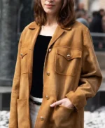 Alexa Chung Paris Fashion Week 2023 Brown Suede Jacket