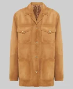 Alexa Chung Paris Fashion Week 2023 Brown Suede Jacket