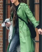 American Singer Olivia Rodrigo Green Leather Coat