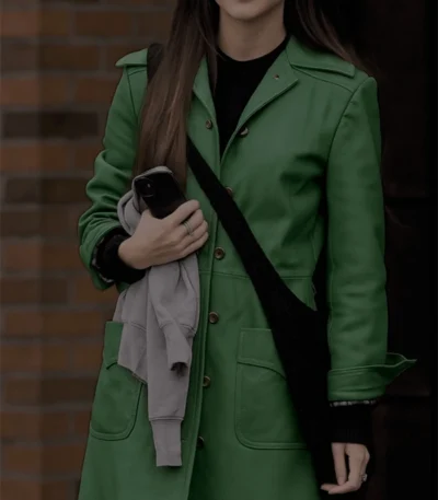American Singer Olivia Rodrigo Green Leather Coat