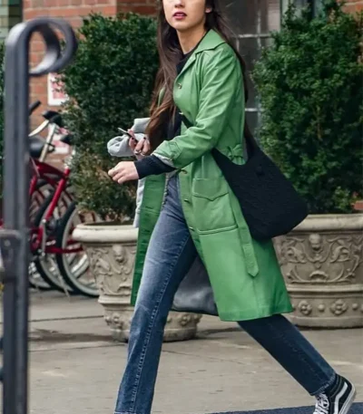 American Singer Olivia Rodrigo Green Leather Coat