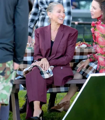 And Just Like That Carrie Bradshaw Oversized Burgundy Suit