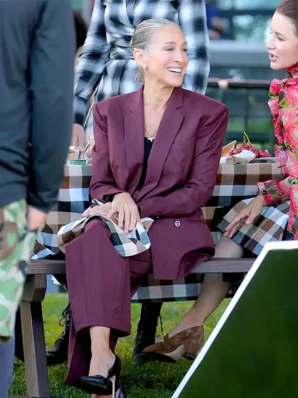 And Just Like That Carrie Bradshaw Oversized Burgundy Suit