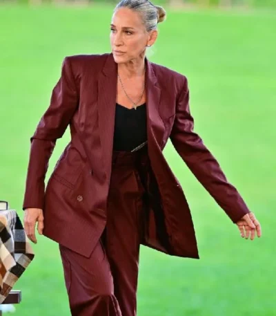 And Just Like That Carrie Bradshaw Oversized Burgundy Suit