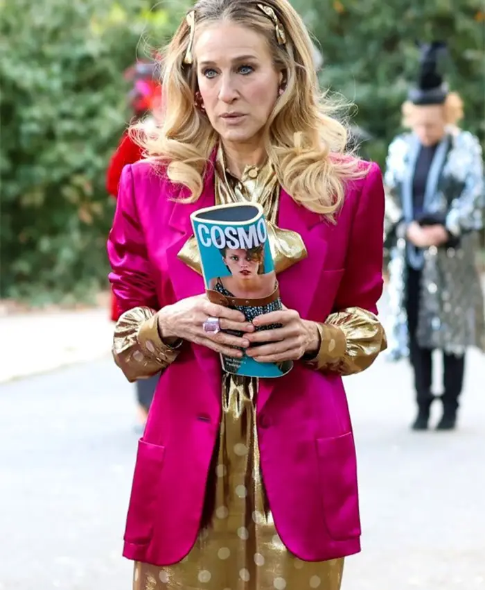 And Just Like That S02 Carrie Bradshaw Pink Silk Blazer And Just Like That S02 Carrie Bradshaw Pink Silk Blazer