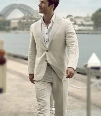 Anyone But You 2023 Glen Powell White Suit