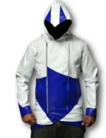 Assassins Creed White and Blue Hooded Leather Coat
