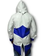 Assassins Creed White and Blue Hooded Leather Coat