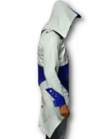 Assassins Creed White and Blue Hooded Leather Coat