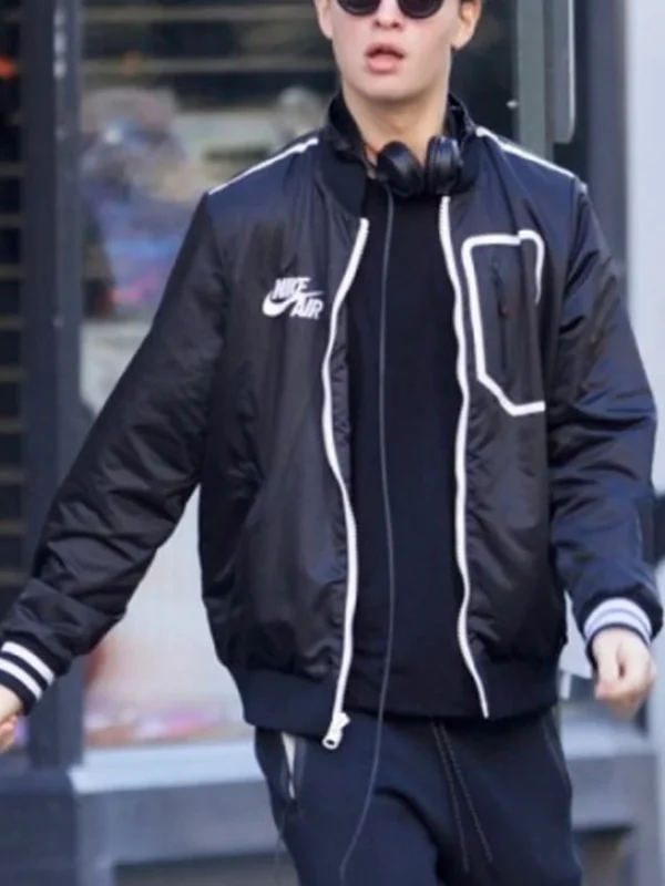 Ansel Elgort Baby Driver Black Bomber Letterman Jacket