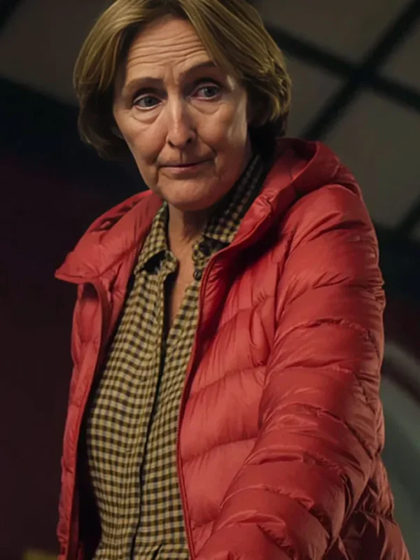 Bad Sisters S02 Fiona Shaw Red Puffer Jacket
