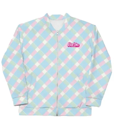 Barbie 2023 Plaid Zip Bomber Jacket