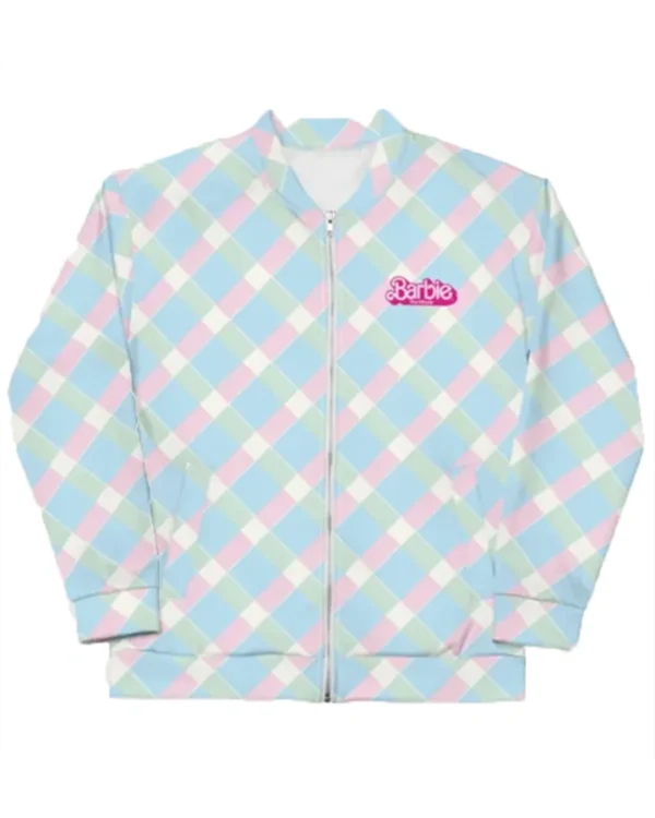 Barbie 2023 Plaid Zip Bomber Jacket