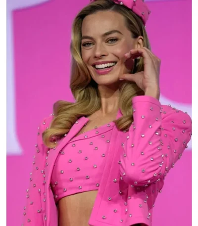 Barbie 2023 Premiere Margot Robbie Pink Jacket