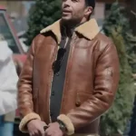 Best Christmas Ever Matt Cedeño Brown Shearling Leather Jacket