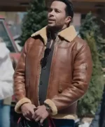 Best Christmas Ever Matt Cedeño Brown Shearling Leather Jacket